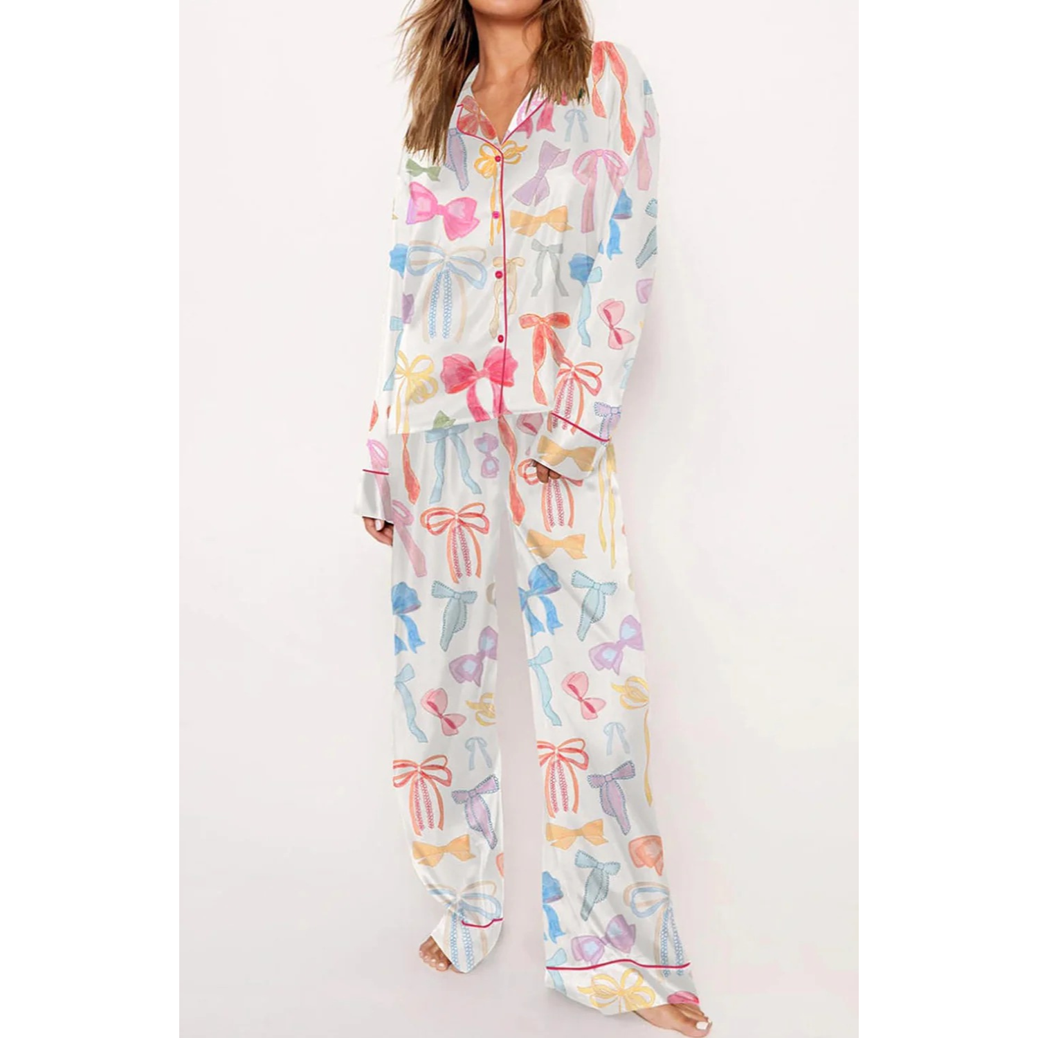 Bow Long Sleeve and Pants Pajama Set