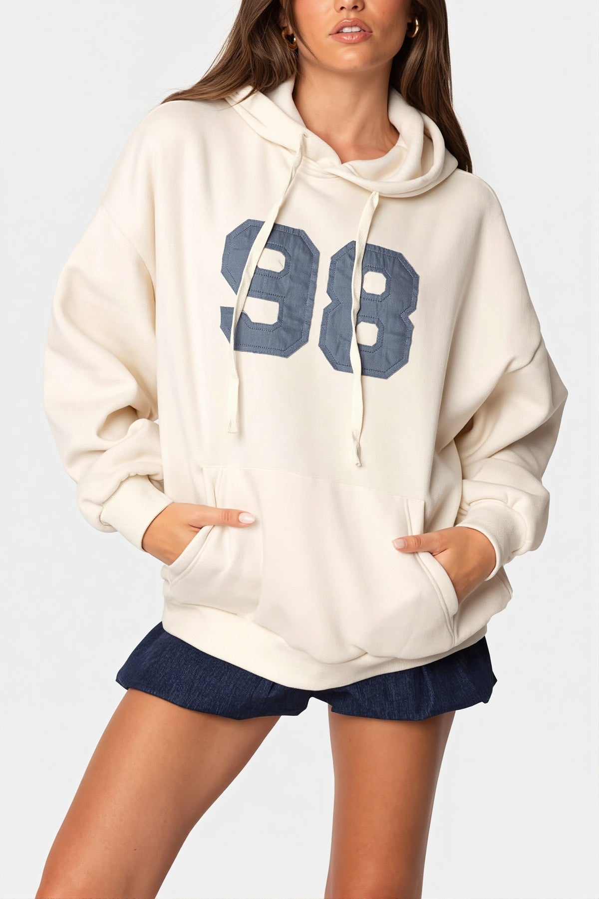 Number Graphic Oversized Pullover Hoodie