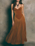 Spaghetti Strap Vintage Caramel Swan Maxi Dress