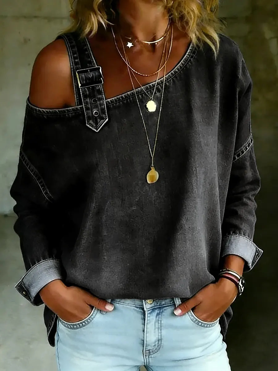 Women's Off-Shoulder Cotton Denim Casual Top