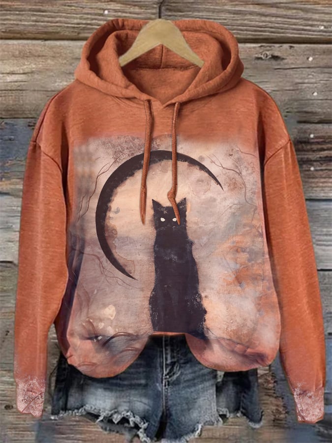 Halloween Vintage Cat Drawstring Sweatshirt