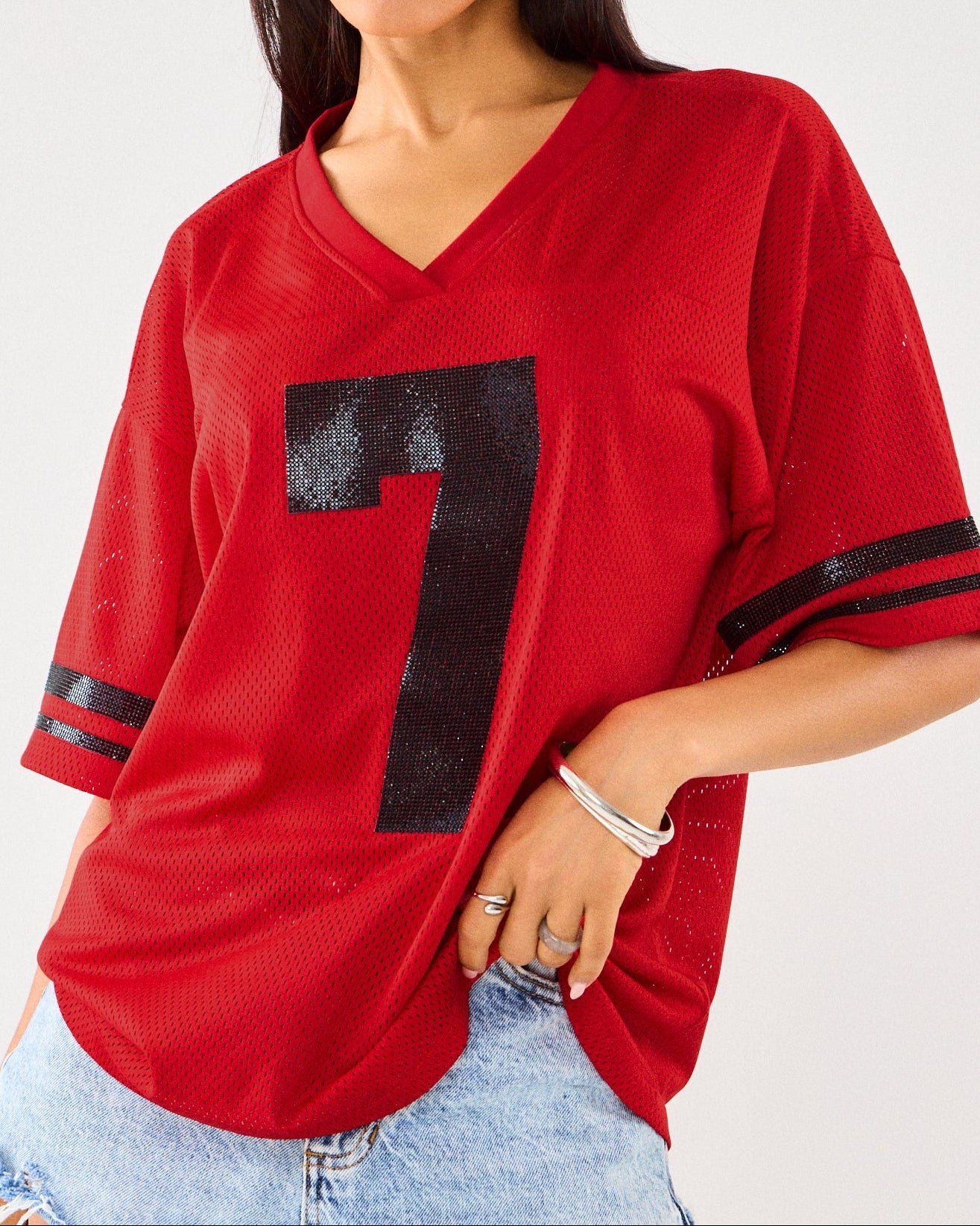 Sporty Sparkle Rhinestone Jersey Tee