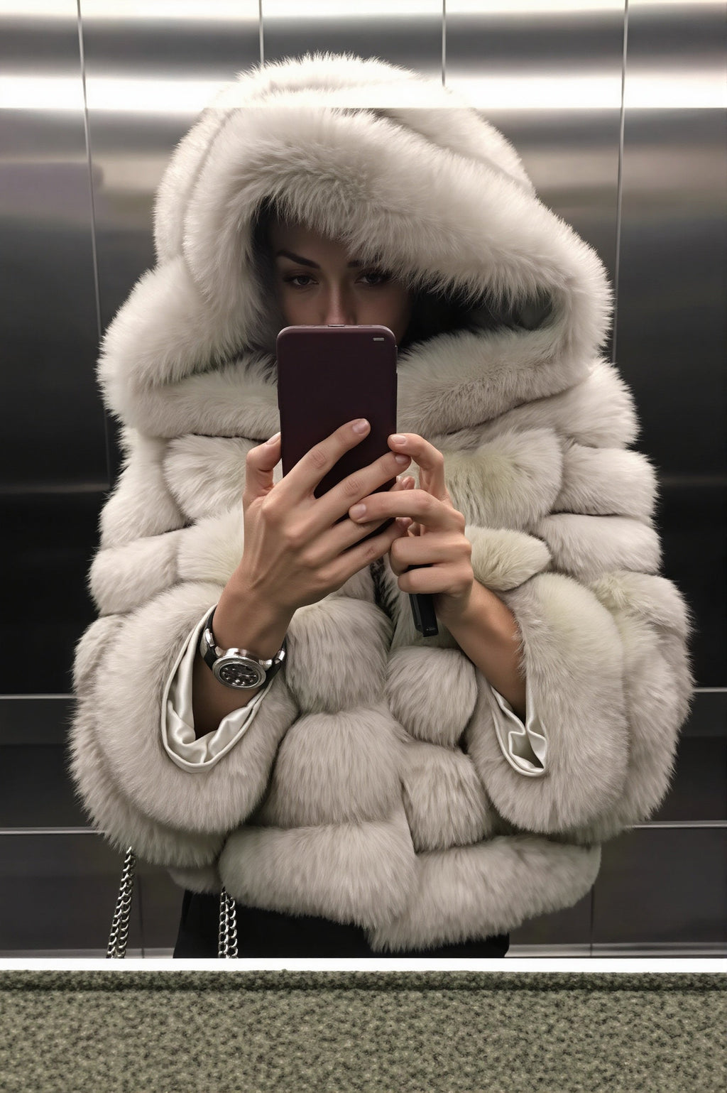 Hooded Tiered Faux Fur Coat