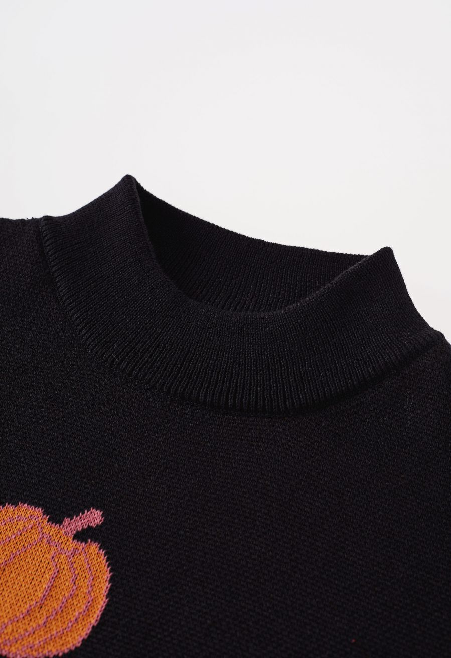 Pumpkin Jacquard Mock Neck Oversized Knit Sweater