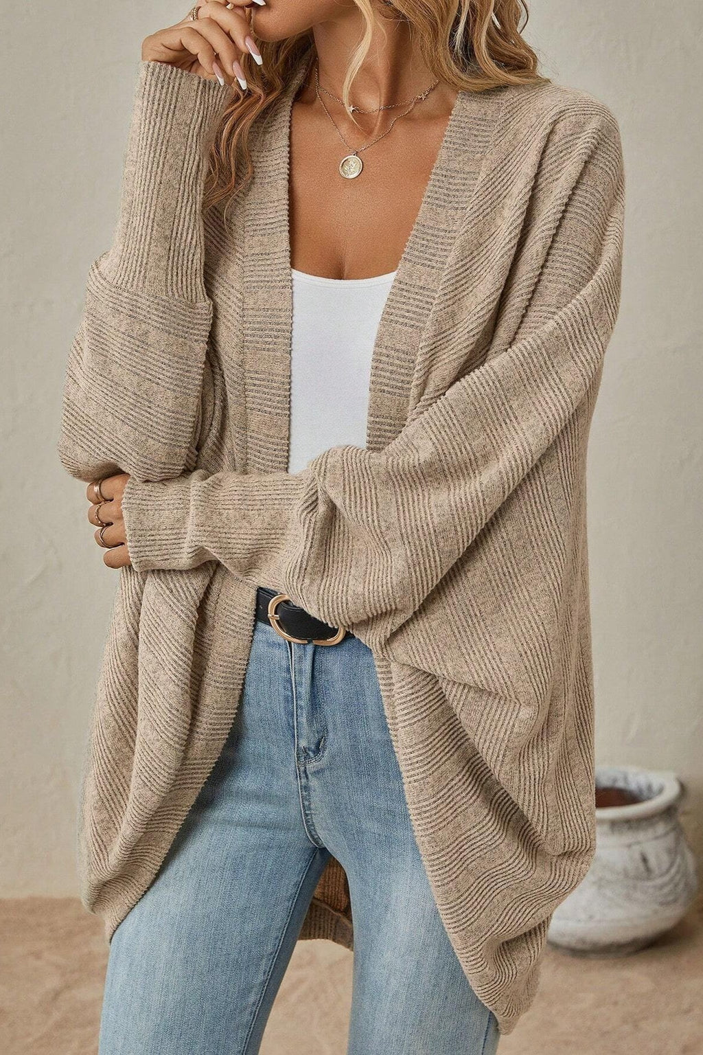 Longline Open Front Pocket Knit Cardigan