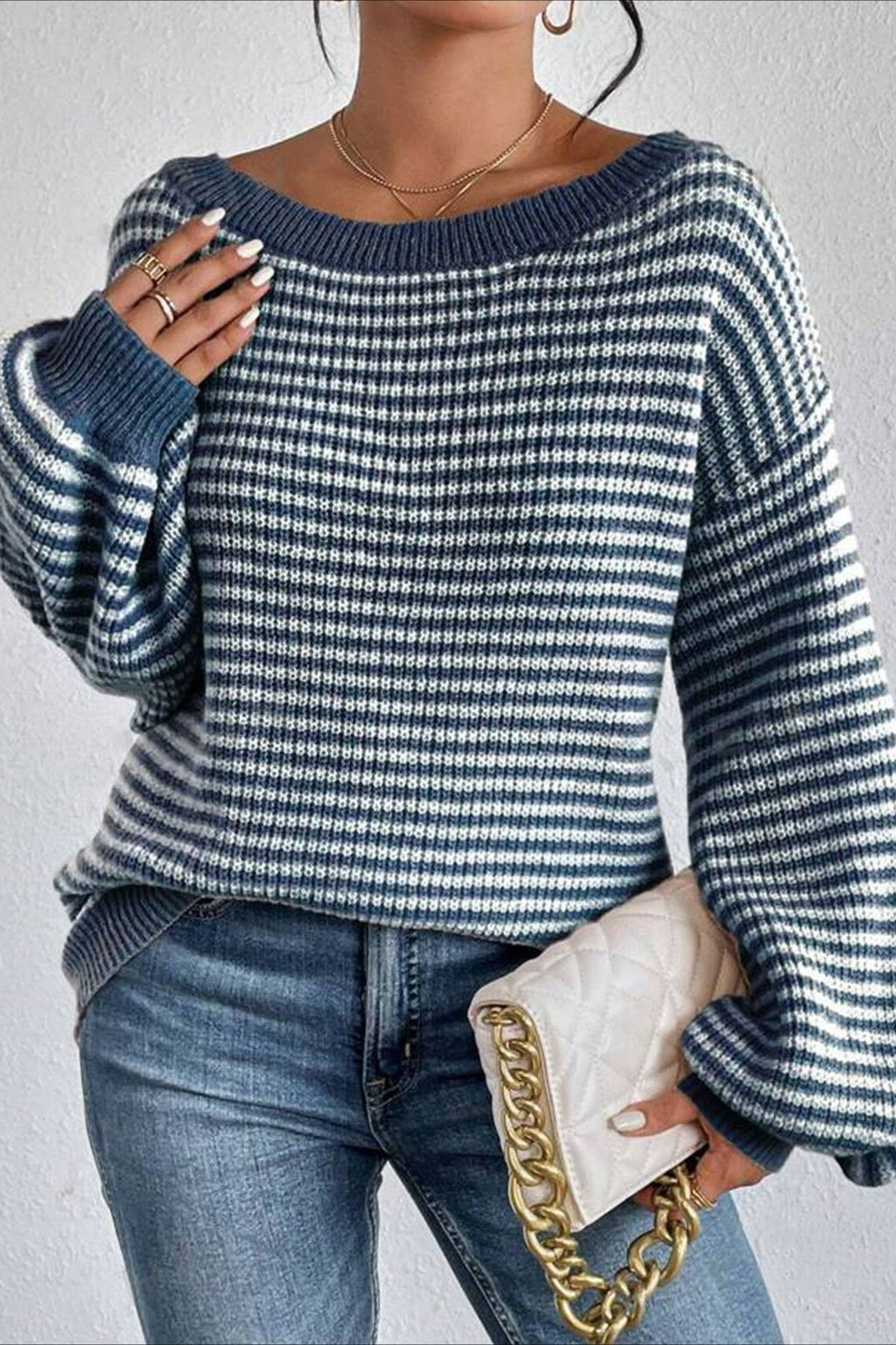 Stripe Boat Neck Oversized Sweater