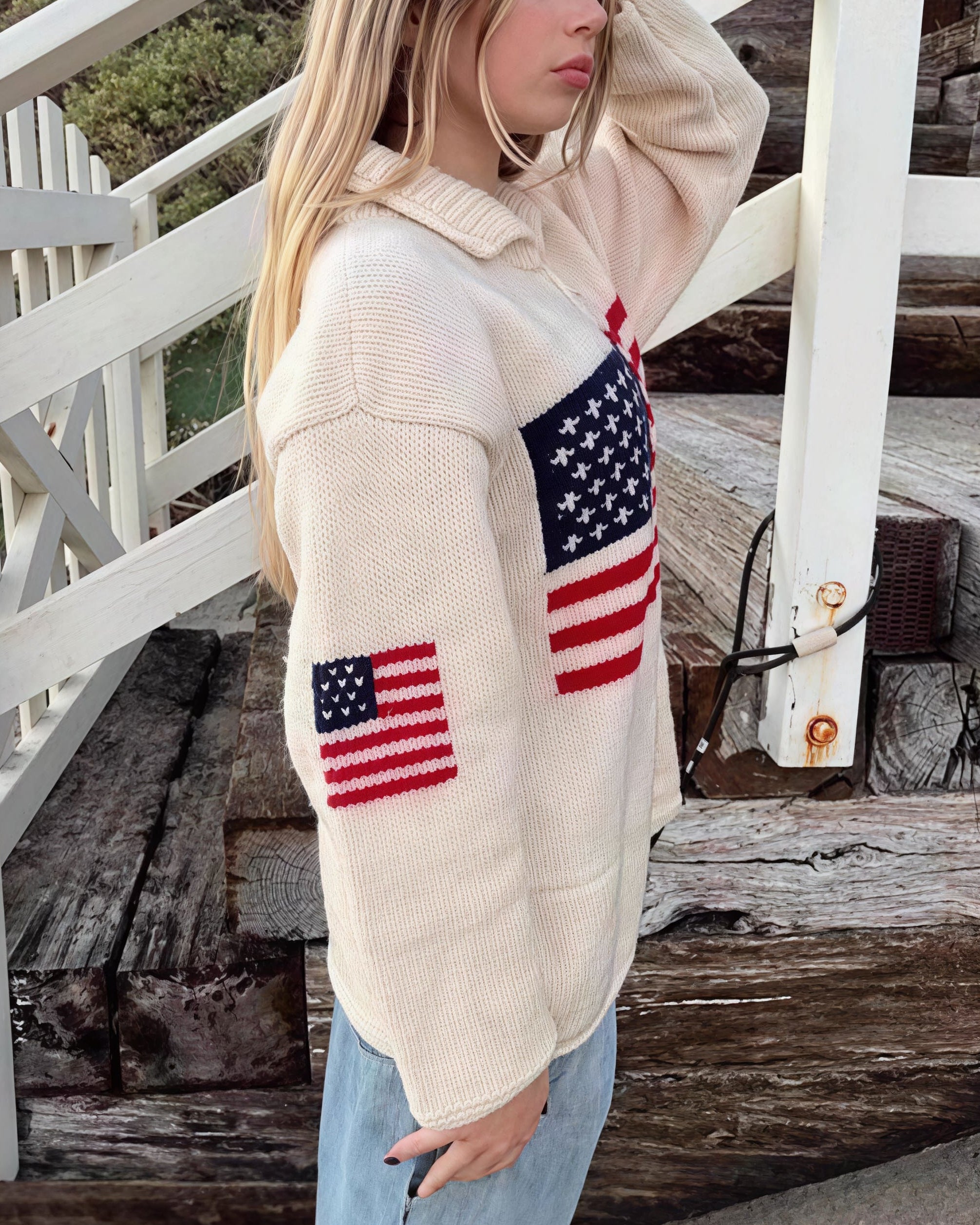Warm Flag Print Stylish Knit Cardigan