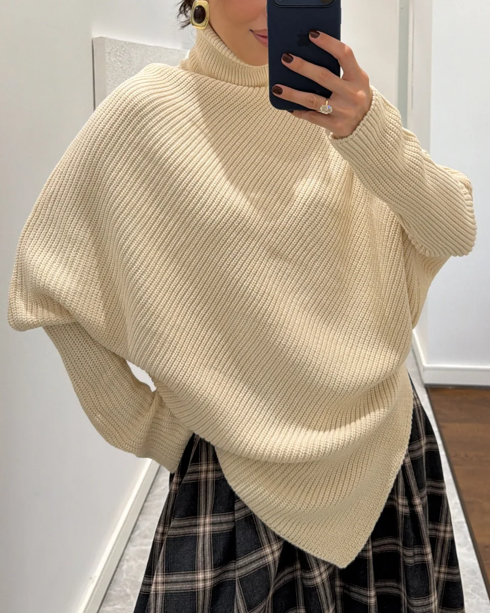 Batwing Sleeve Turtleneck Oversized Knit Sweater