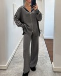 Knit Zip-Up Hoodie and Wide-Leg Pants Two-Piece Set