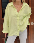 Linen-Blend Oversized Button-Down Longline Shirt