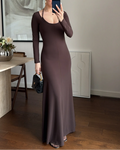 U-Neck Long Sleeve Bodycon Mermaid Maxi Dress