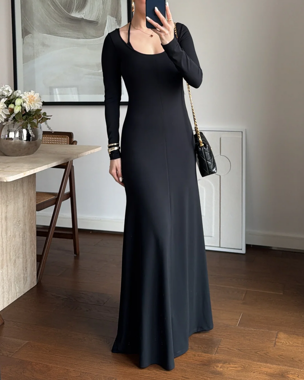 U-Neck Long Sleeve Bodycon Mermaid Maxi Dress