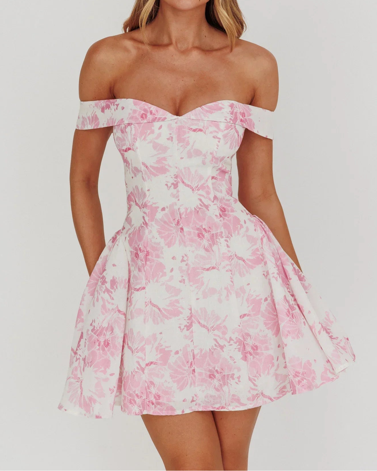 Courting Off-Shoulder Mini Dress Floral Pink