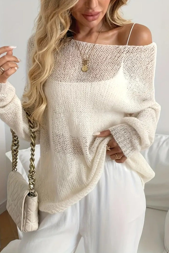 Sheer Wide Neck Open Knit Sweater