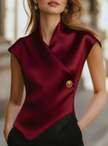 Elegant Cap Sleeve Satin Wrap Blouse With Sculpted Silhouette