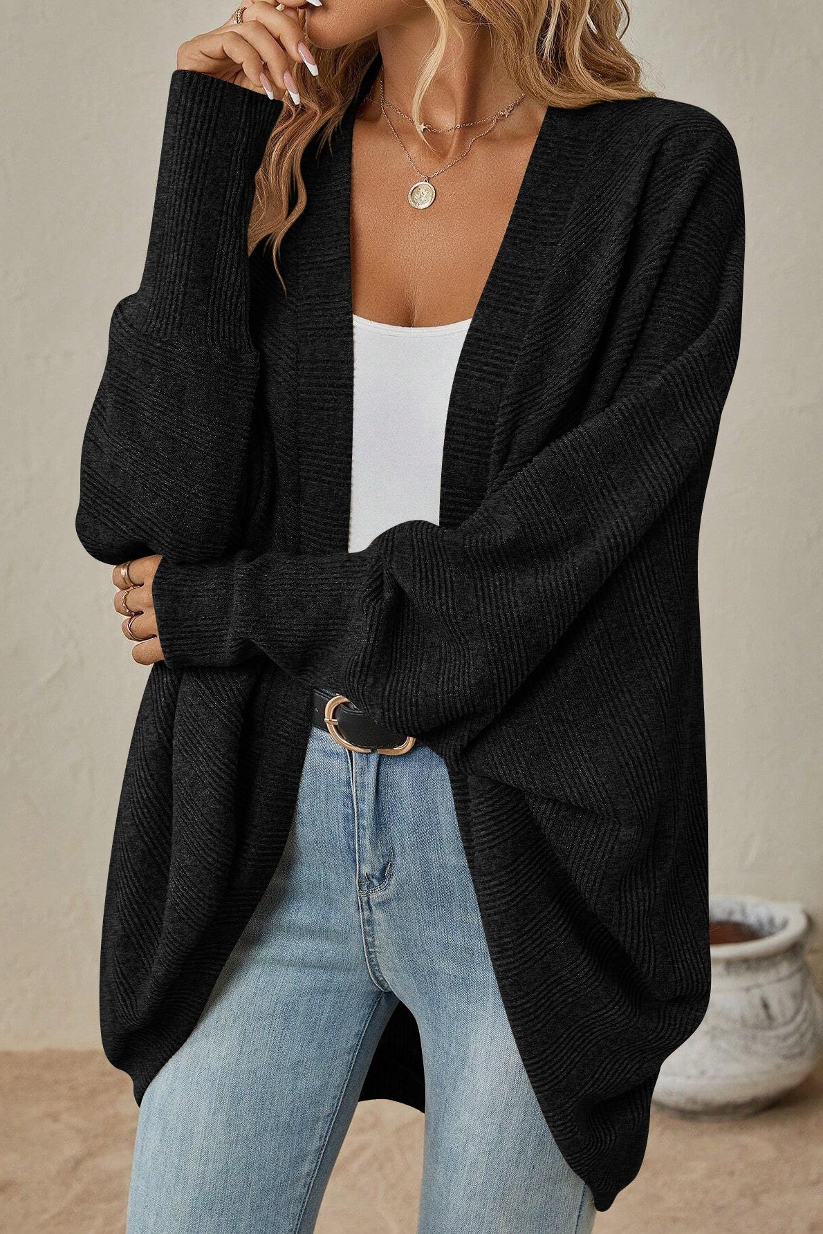 Longline Open Front Pocket Knit Cardigan