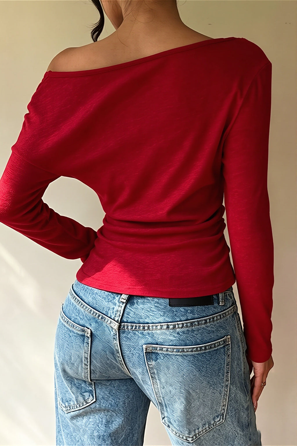 Lace Panel Asymmetric Off Shoulder Blouse