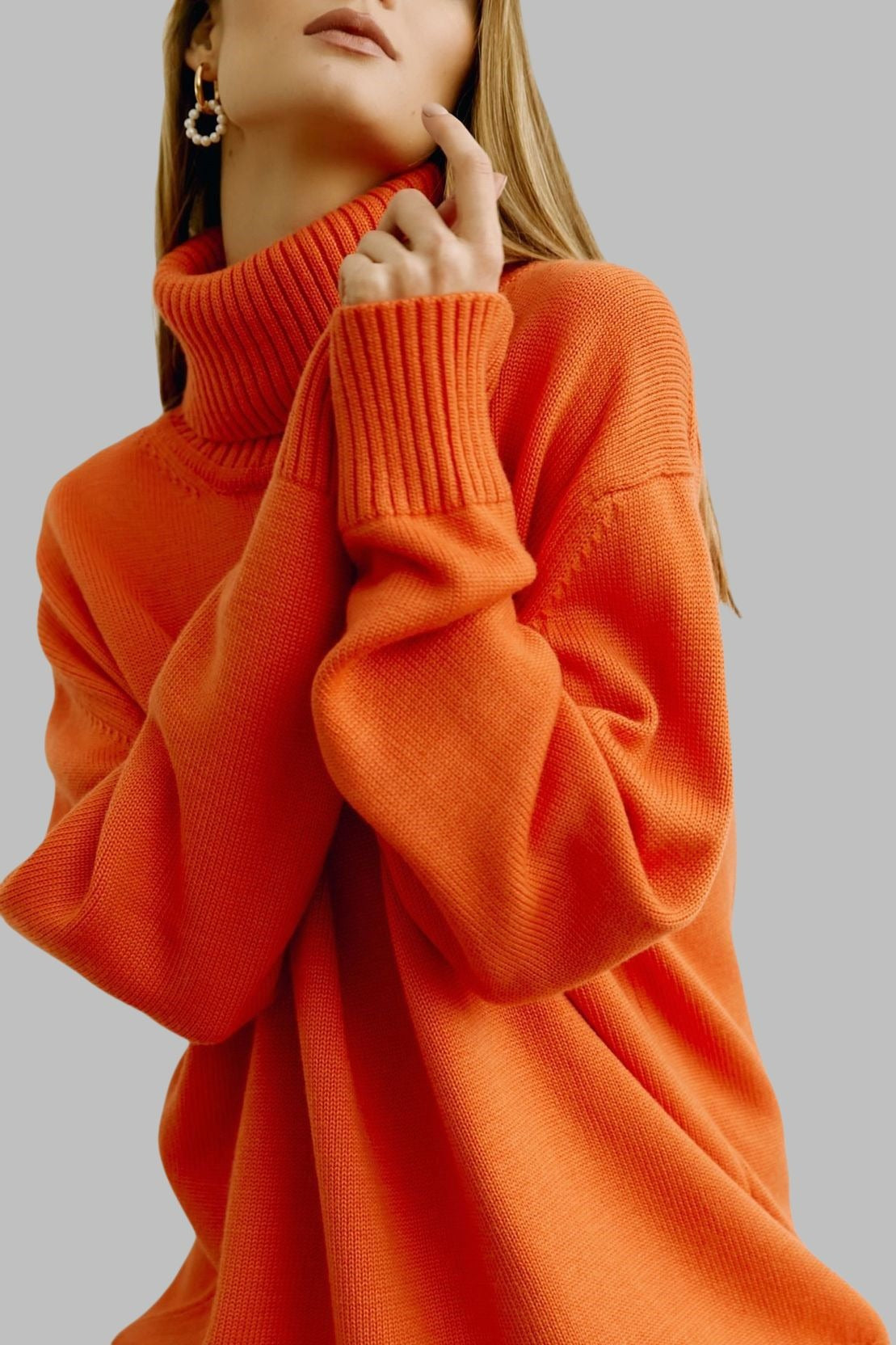 Oversized Cape Sleeve Turtleneck Knit Sweater