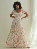 Floral Smocked Bodice Puff Sleeve Maxi Dress