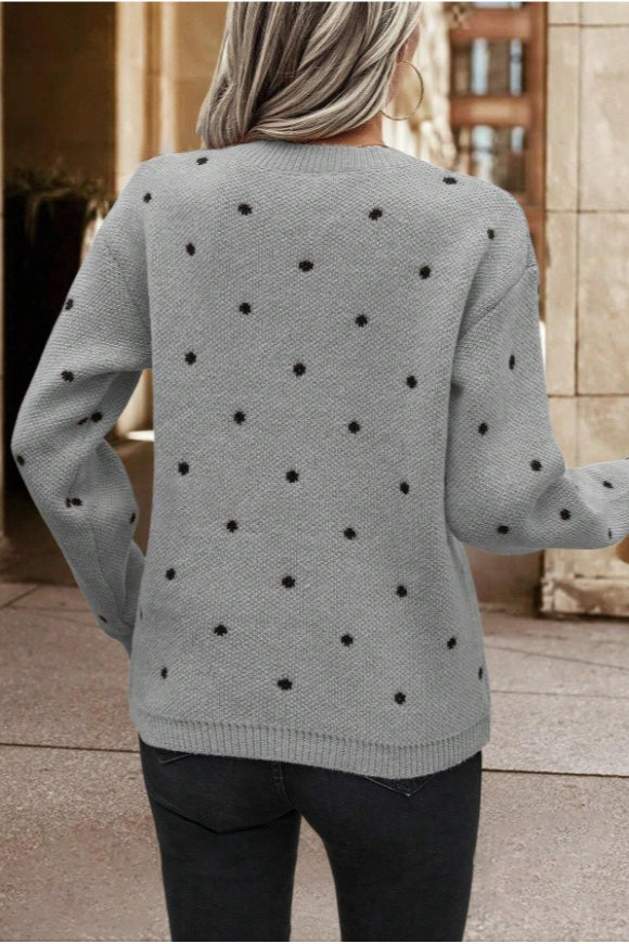 Textured Dot Crew Neck Pullover Knit Sweater