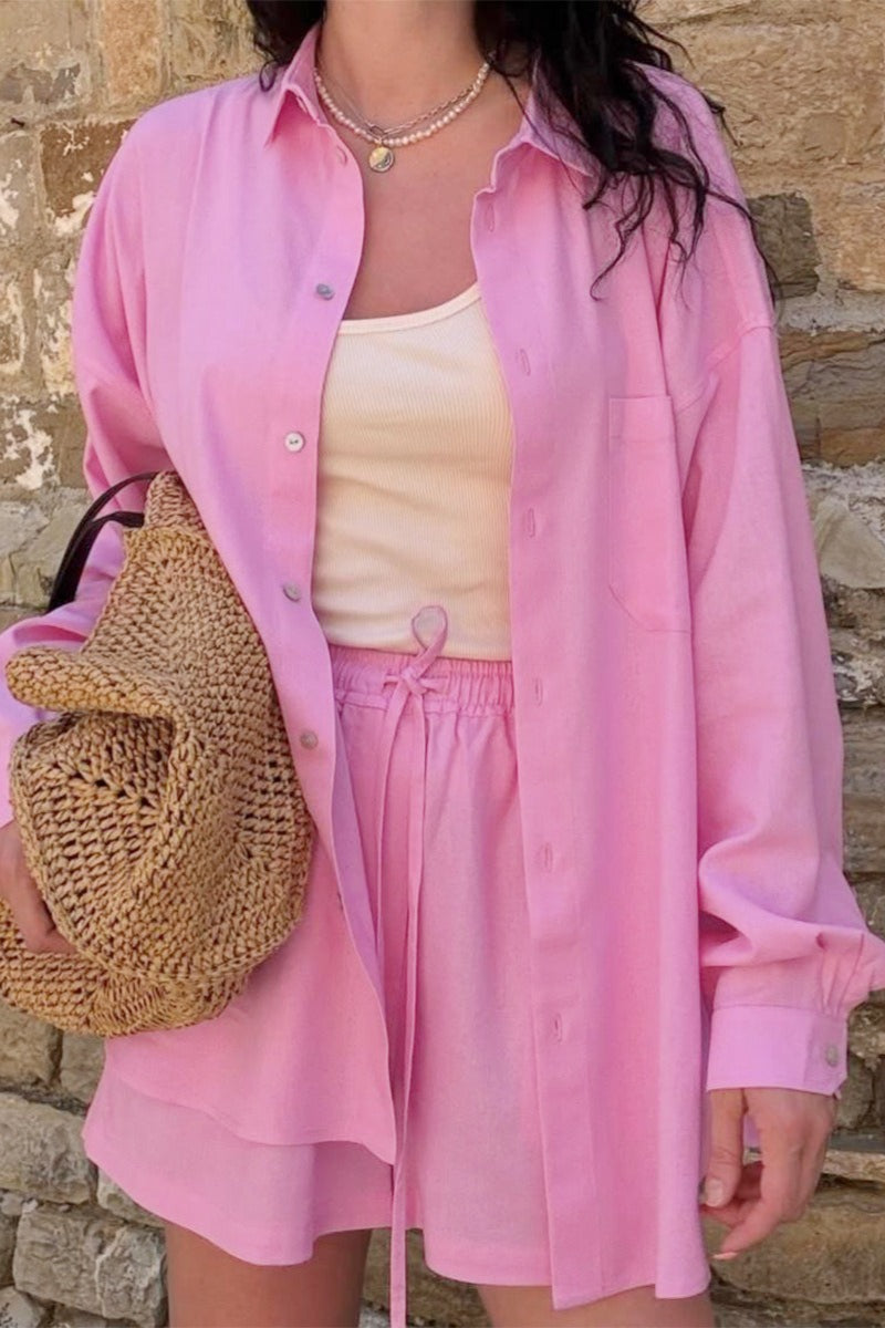 Relaxed Button Shirt Shorts Set