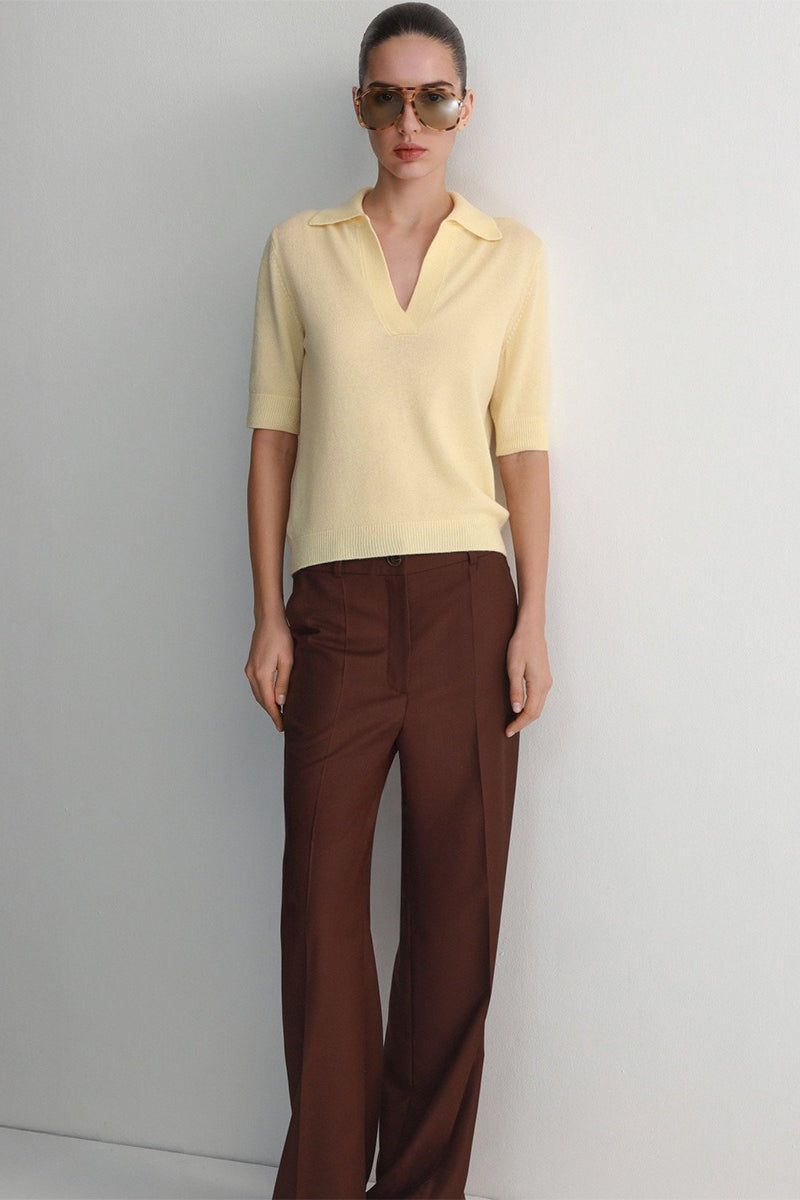Open Collar Short Sleeve Polo Knit Sweater