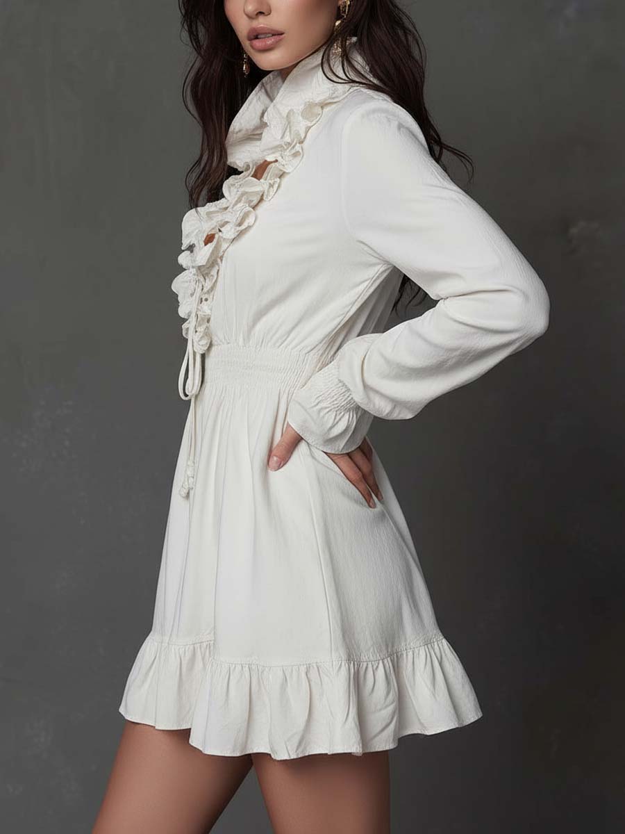 Romantic Ruffled Lace-Up Mini Dress