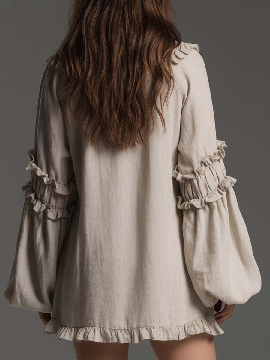 Ruffled Embroidered Boho Mini Dress