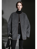 Elegant Wool Coat for Women – Double-Faced Suri Alpaca Blend Overcoat with Chain Motif and Leather Trim
