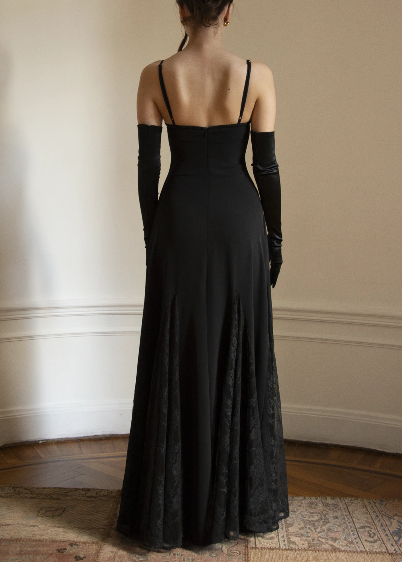 Black Lace Panel Sleeveless Gown