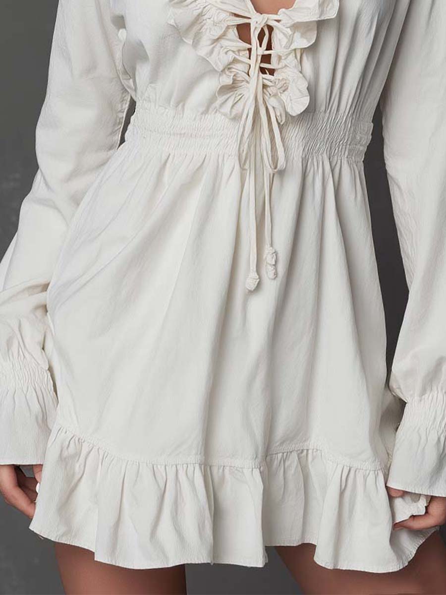 Romantic Ruffled Lace-Up Mini Dress
