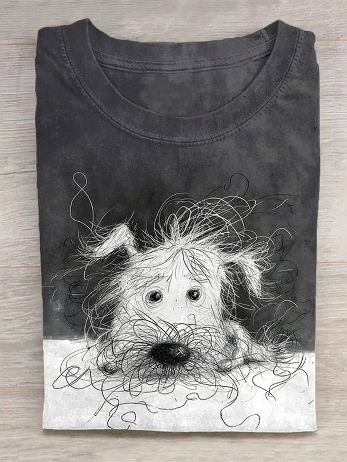 Cute Dog Scrawled Puppy Art Print Casual Short Sleeve T-Shirt