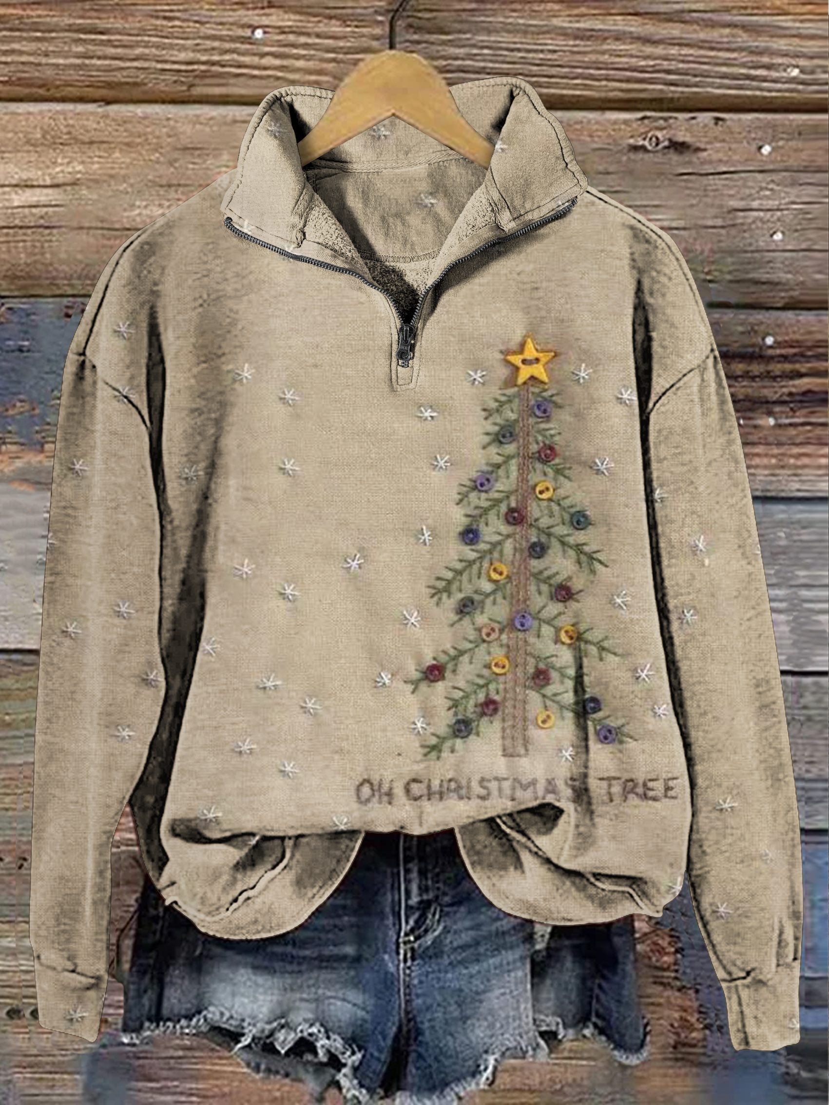 Vintage Christmas Tree Art Print Casual  Sweatshirt