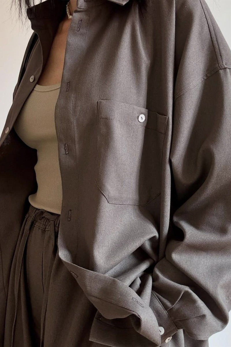 Relaxed Button Shirt Shorts Set