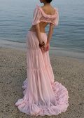 Puff Sleeve Backless Top & Tiered Maxi Skirt Set