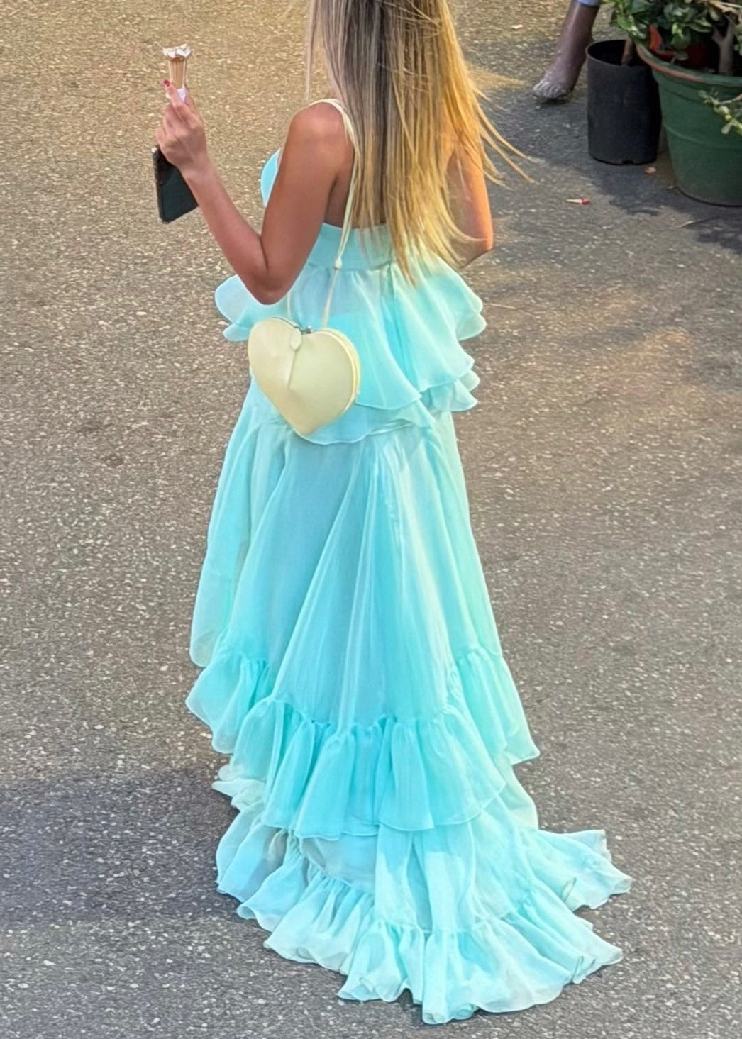 Strapless Twist-Knot Tiered Ruffle Chiffon Two-Piece Set
