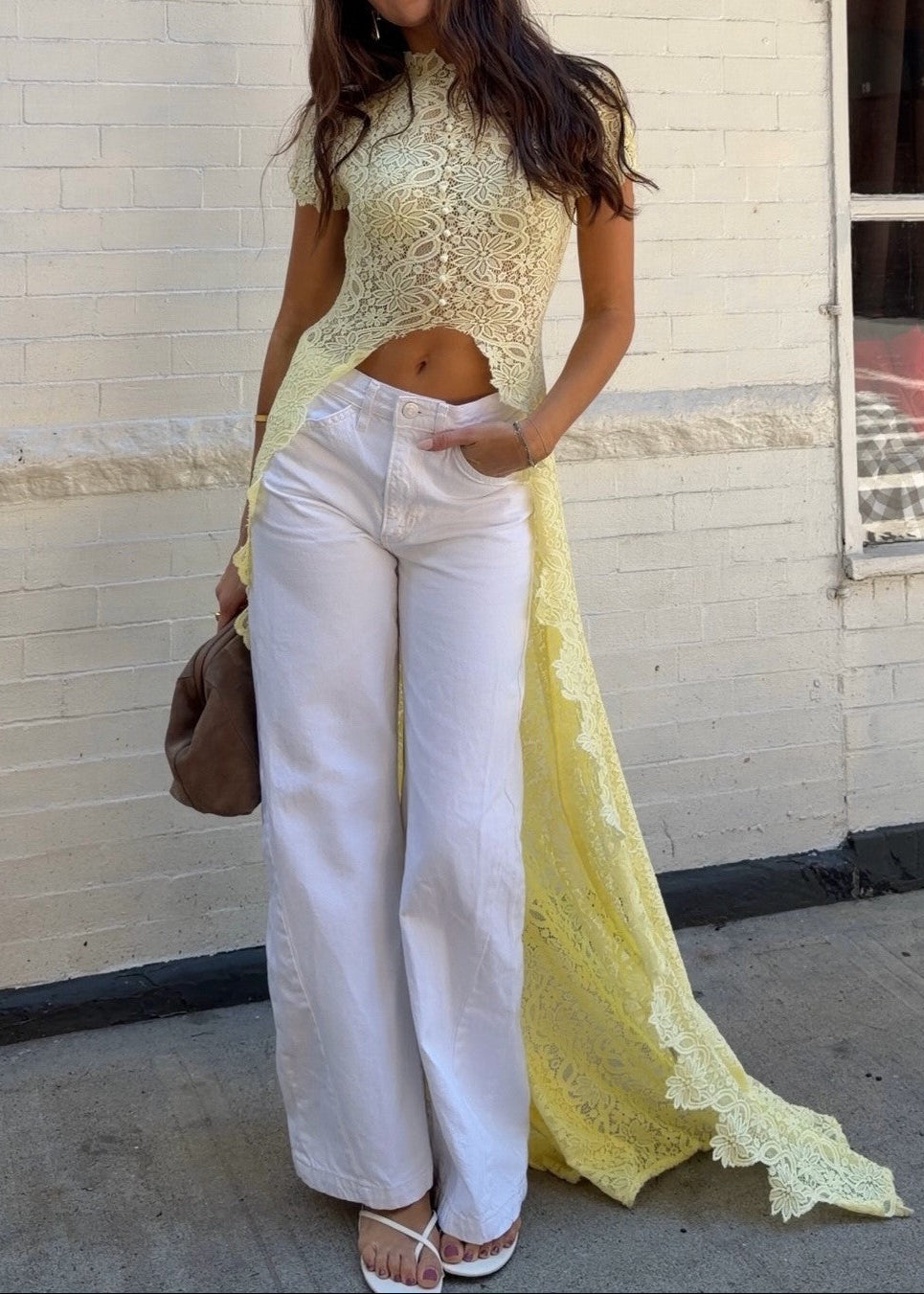 Sheer Lace Cutout High Neck Top（Only tops）
