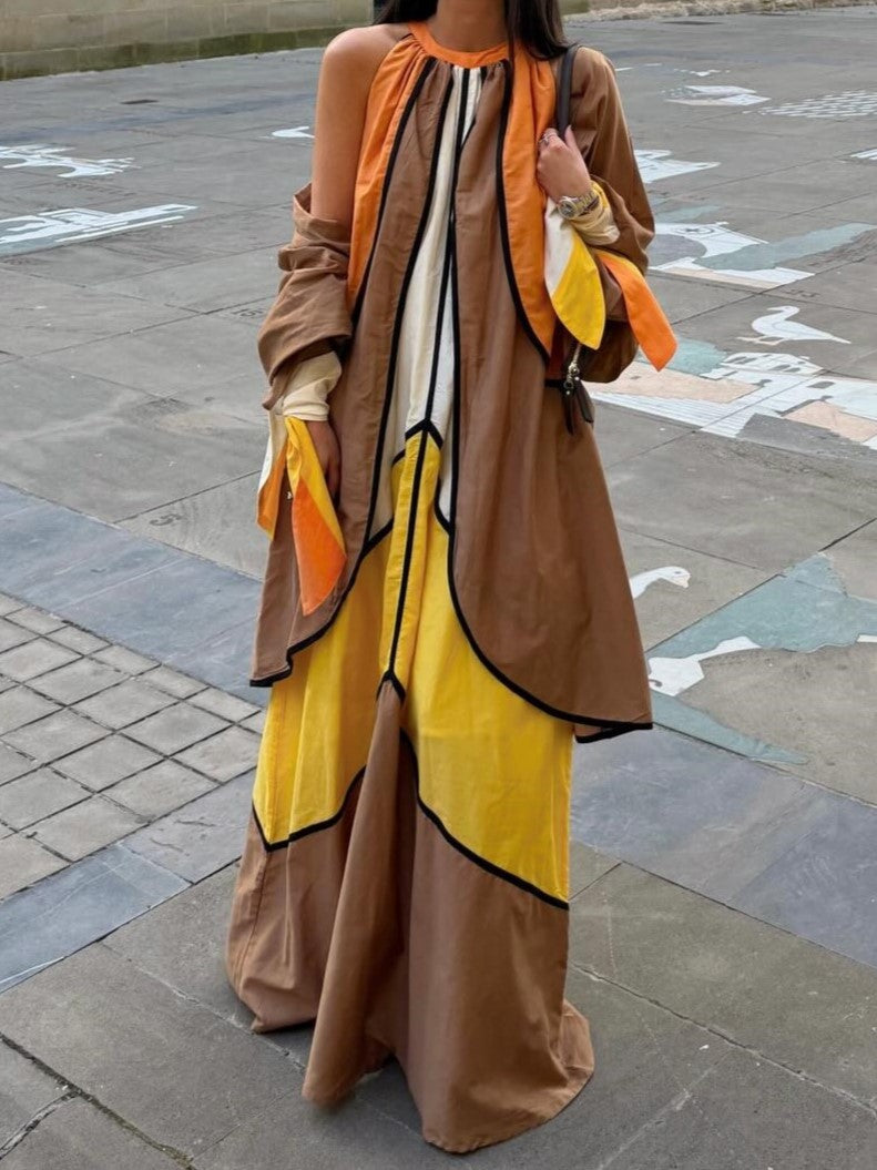 Color-Block Geometric Cut-Out Maxi Dress
