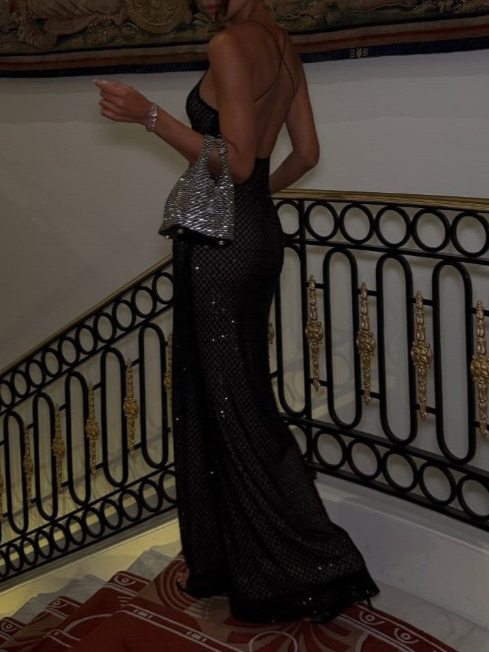 Sheer Mesh Sequin Embellished Maxi Dress