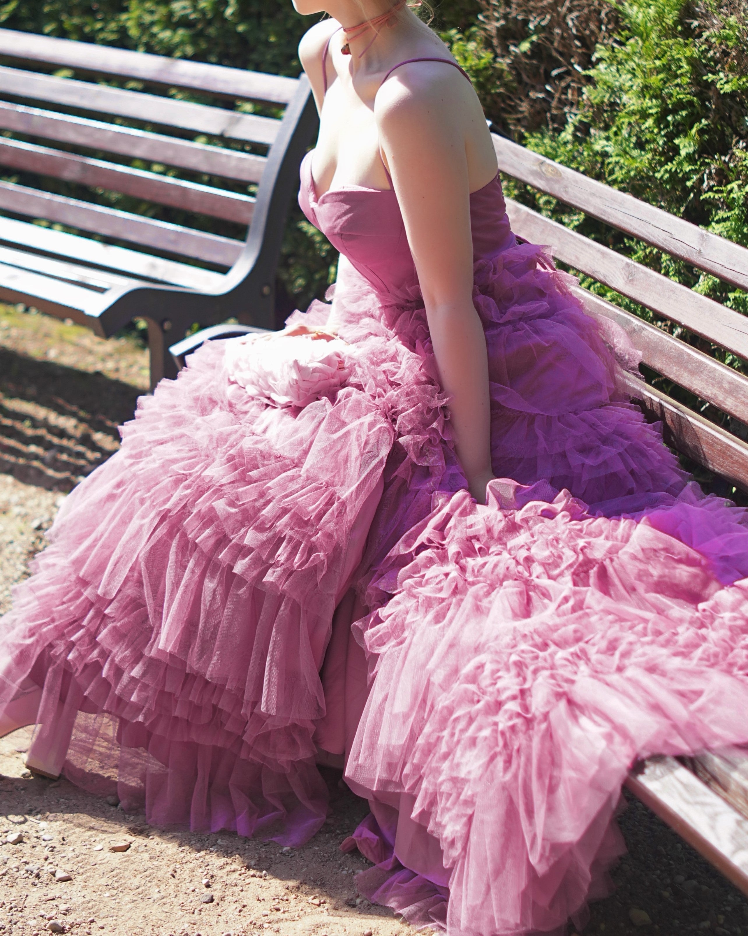 Plum Tulle Tiered Ruffle Corset Maxi Dress