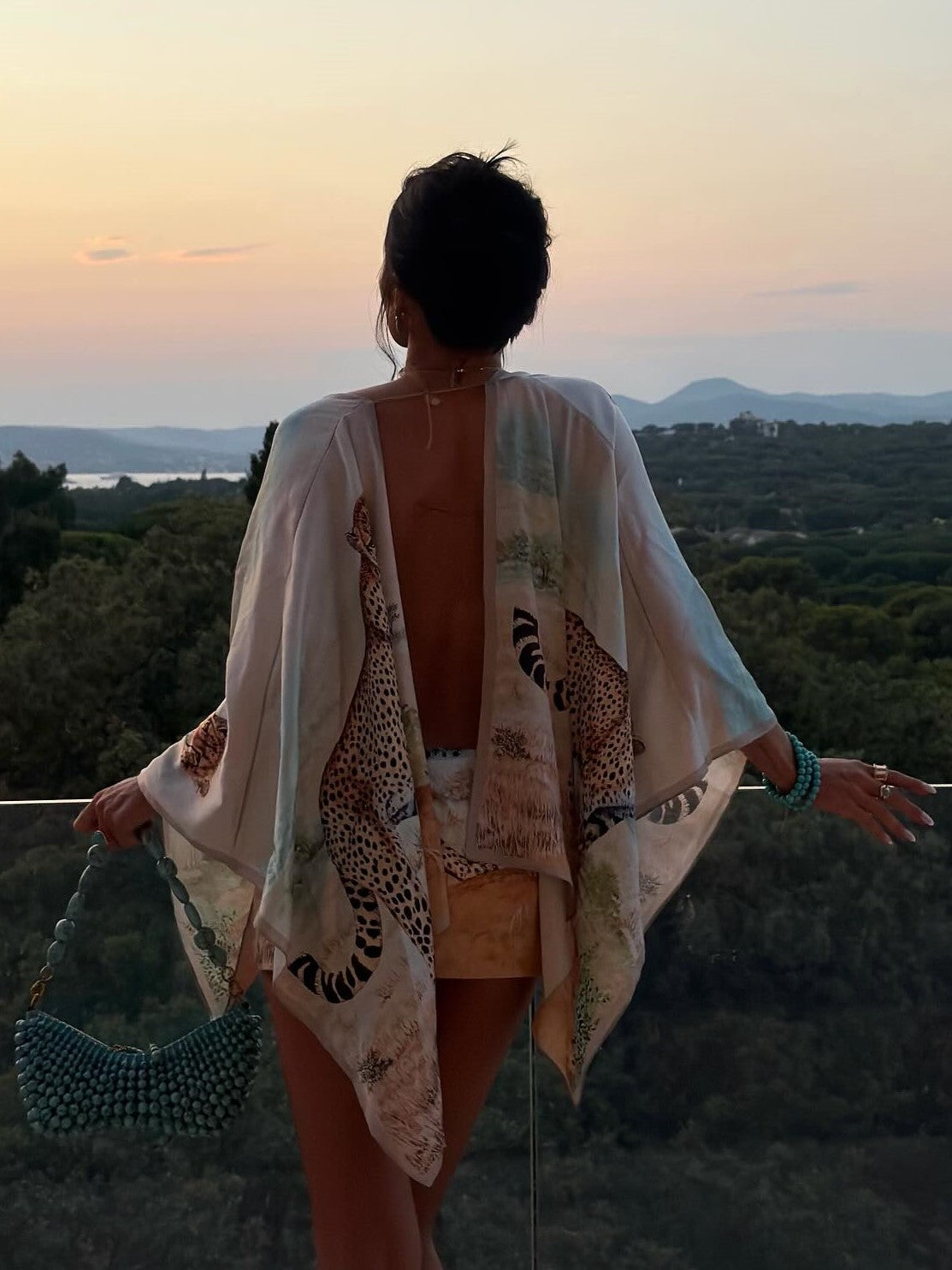 Abstract Animal Print Kimono Sleeve Short Set