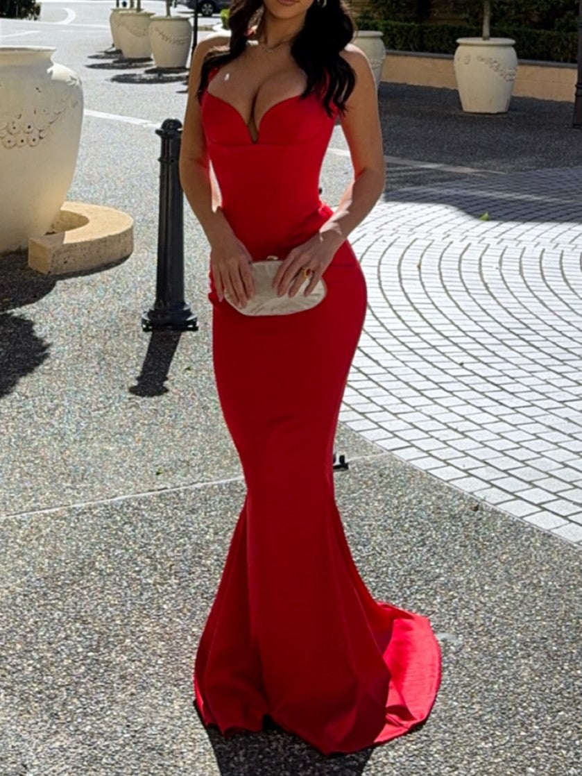 Red Halter Mermaid Evening Gown