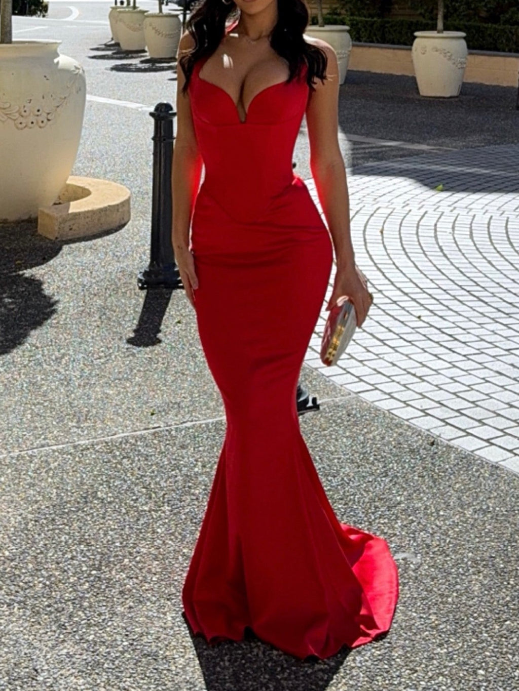 Red Halter Mermaid Evening Gown