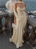 Ivory Gathered Keyhole Cutout Draped Maxi Dress