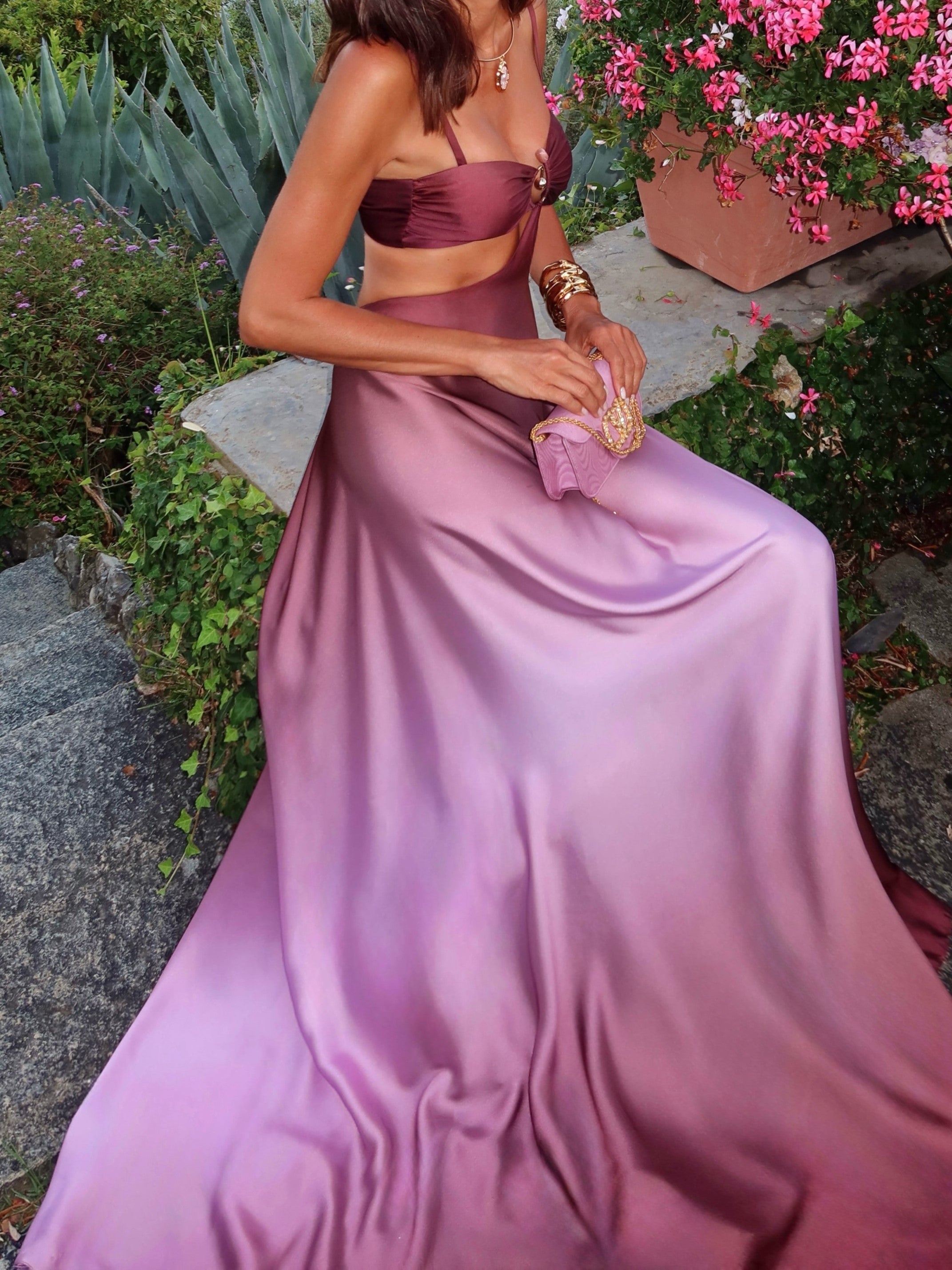 Ombre Satin Cutout Maxi Dress