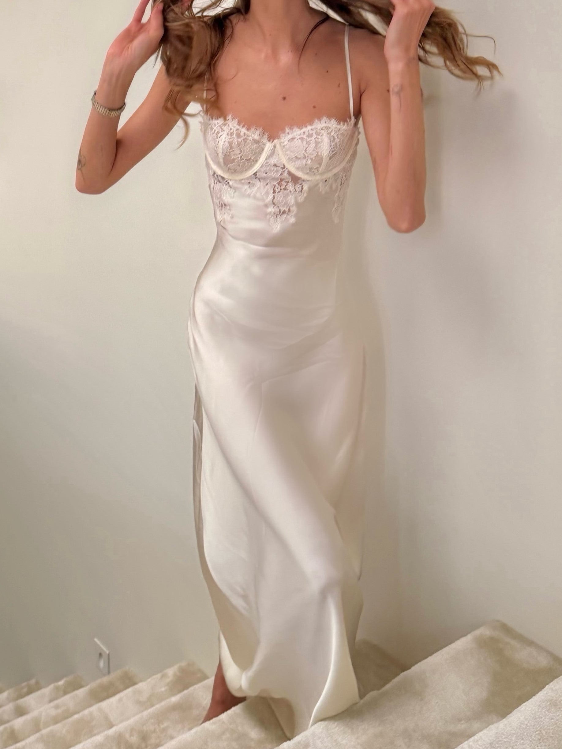 Ivory Lace Trim Slip Dress