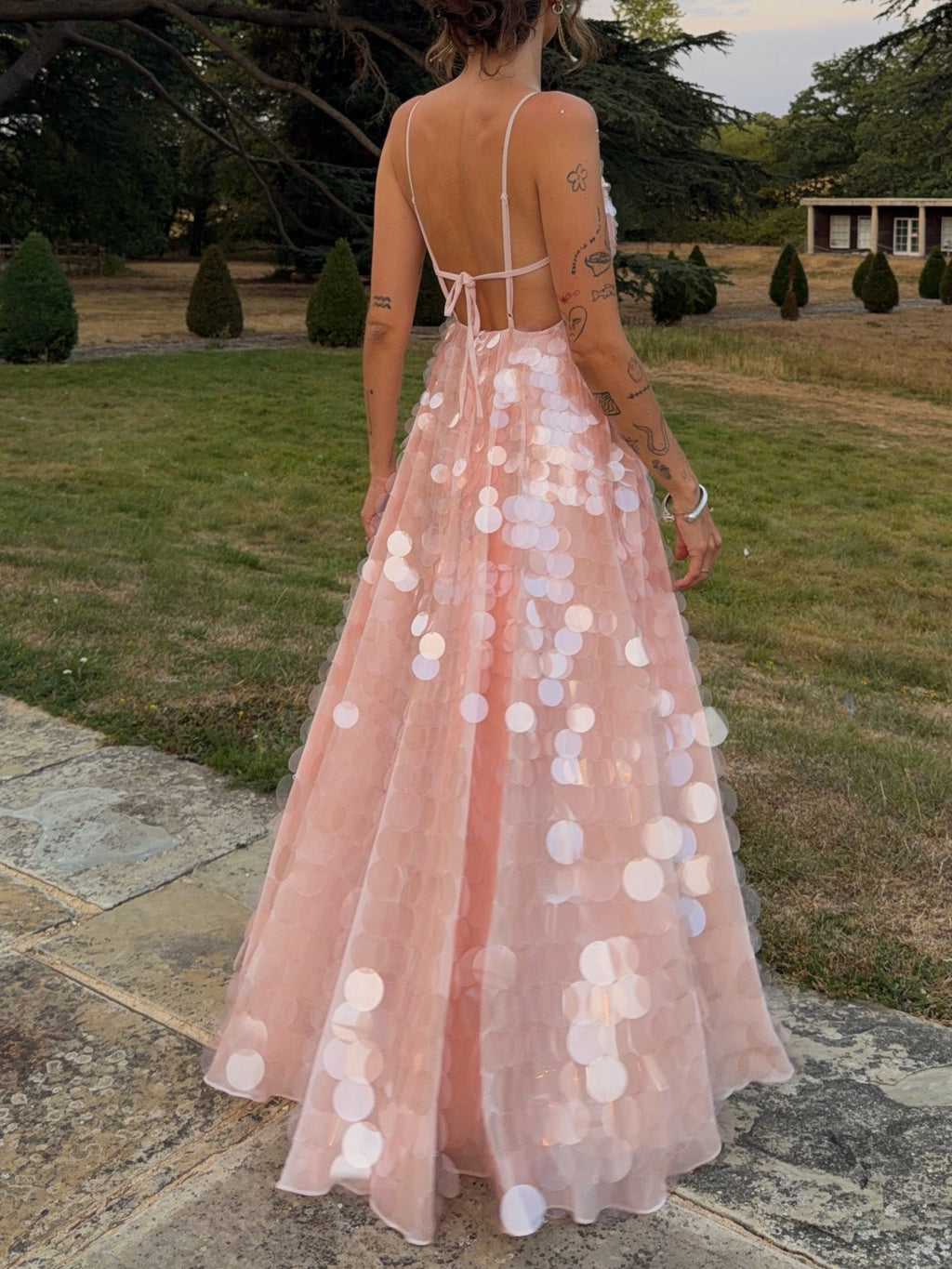 Pink Paillette Tulle Maxi Dress