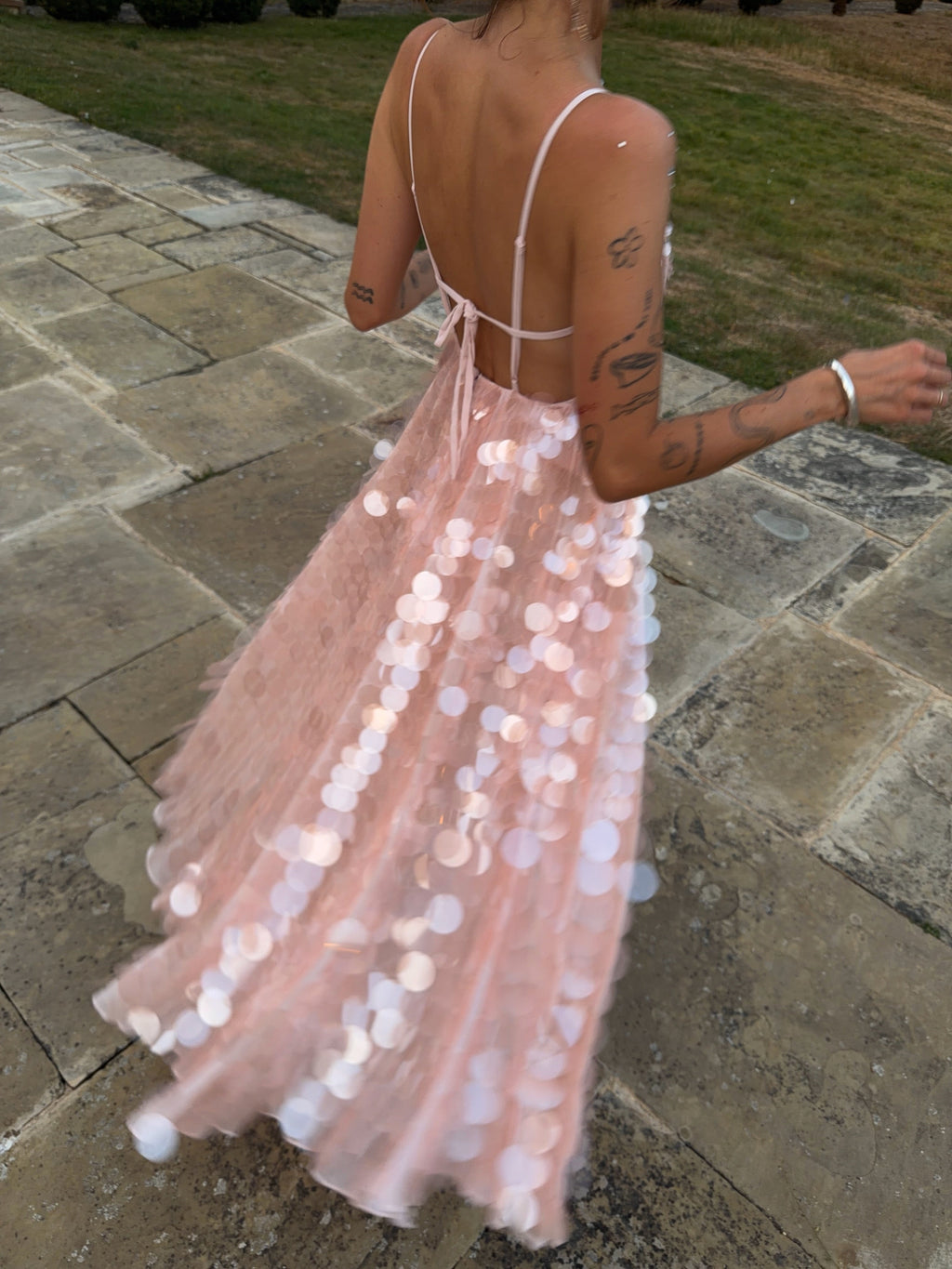 Pink Paillette Tulle Maxi Dress