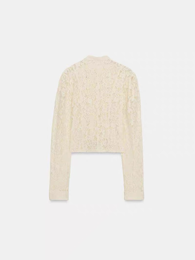 Cream Lace Double-Breasted Jacket