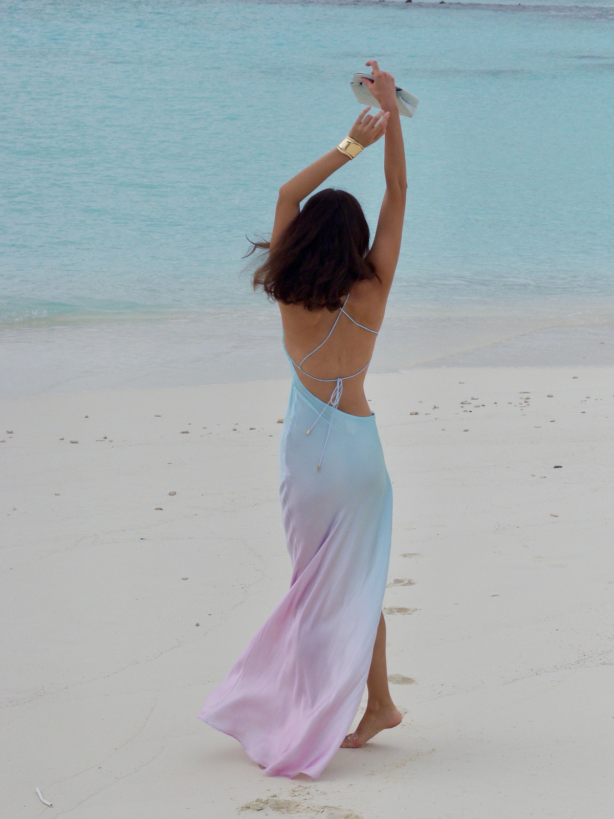 Blue Pink Ombre Cutout Maxi Dress
